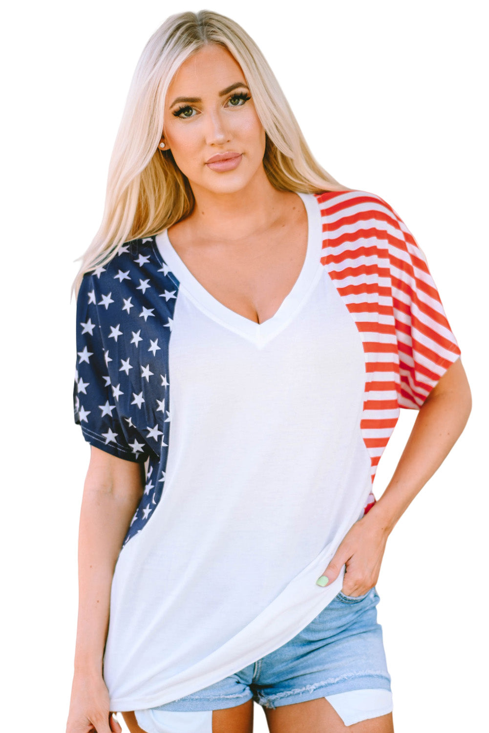 The Us Stars And Stripes V Neck Tee | White