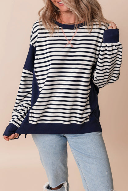 Colour Block Exposed Seam Loose Fit Sweatshirt | White Stripe