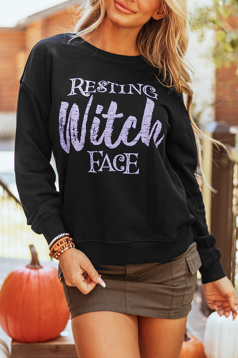 Resting Witch Face Graphic Pullover Sweatshirt | Black