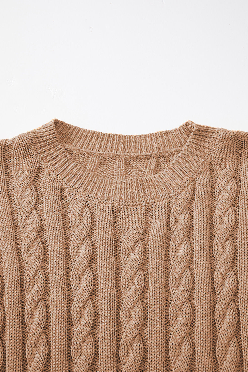 Crew Neck Cable Knit Short Sleeve Sweater | Light French Beige