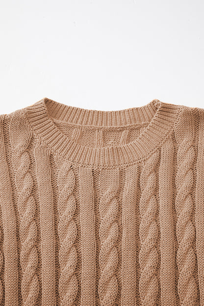 Crew Neck Cable Knit Short Sleeve Sweater | Light French Beige