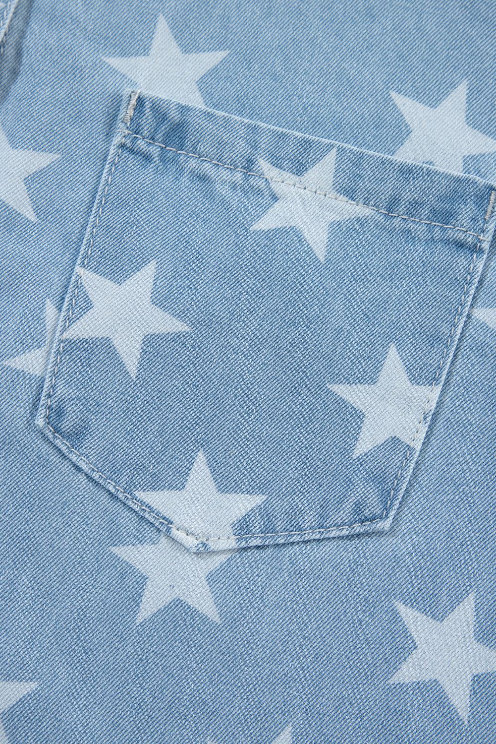 Star Print Light Wash Raw Hem Denim Jacket | Sky Blue