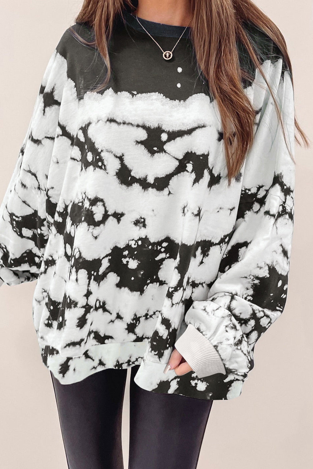 Tie-Dye Drop Shoulder Pullover Sweatshirt | White