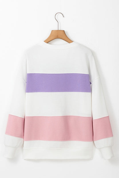 Colourblock Patchwork Drop Shoulder Crewneck Sweatshirt | Beige