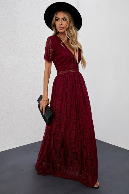 Fiery  Blue Fill Your Heart Lace Maxi Dress | Red