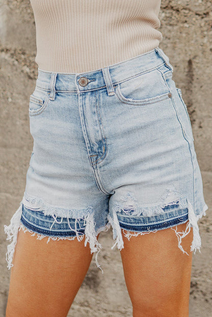 Vintage Washed Raw Edge Jean Shorts | Light Blue