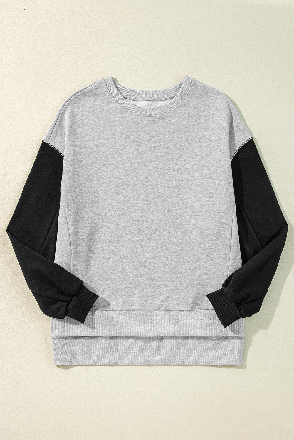 Two Tone Patchwork Drop Shoulder Pullover Sweatshirt | Gray