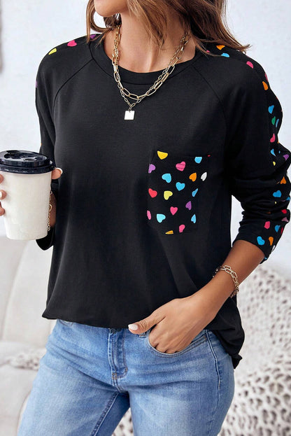 Valentine'S Day Love Hearts Raglan Sleeve Top | Black