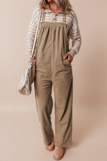 Solid Pocketed Loose Fit Corduroy Overall | Gray Morn