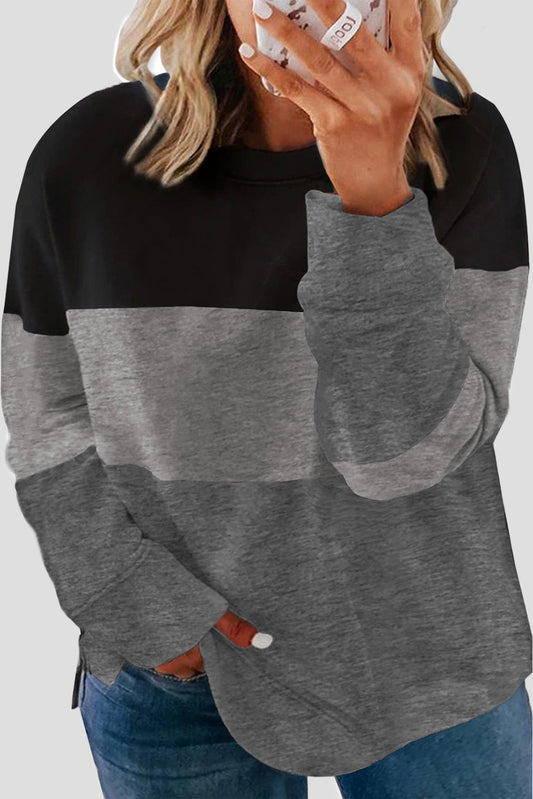 Black Crew Neck Colorblock Plus Size Sweashirt