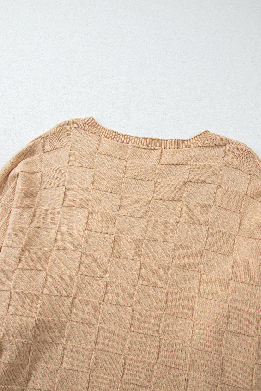 Solid Checkered Textured Knit Plus Size Sweater | Light French Beige