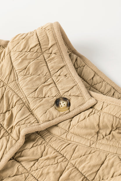 Quilted Button Front Funnel Neck Jacket | Khaki