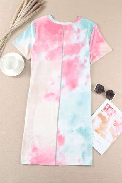 Tie Dye Oversized Slit Tee Dress | Multicolour