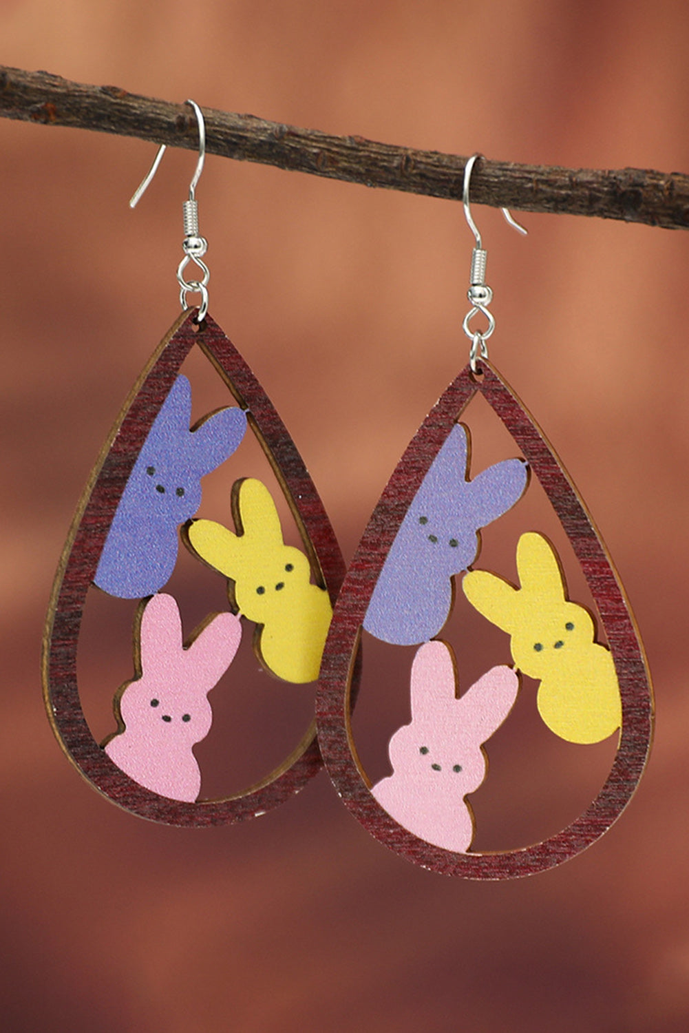 Waterdrop Shape Easter Bunny Hook Earrings | Brown