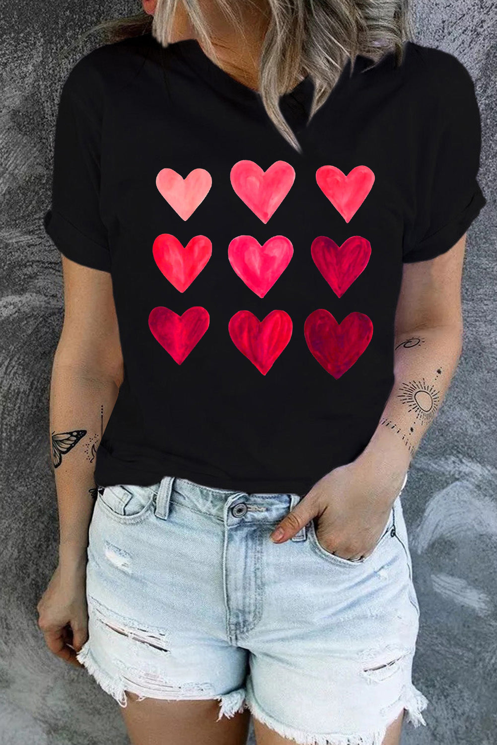 Valentine'S Day Heart Graphic Tee | Black