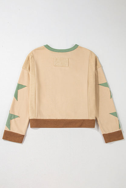 Star Patchwork Exposed Seam Oversized Sweatshirt | Parchment