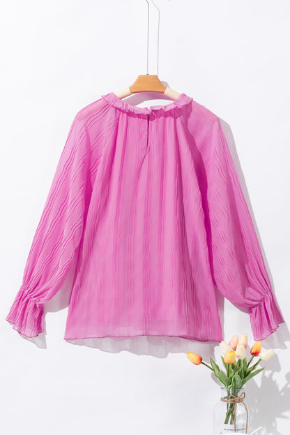 Striking Pleated Flared Cuff Long Sleeve Blouse | Pink