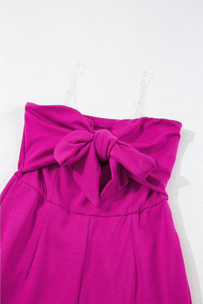 Bowknot Strapless Wide Leg Jumpsuit | Bright Pink