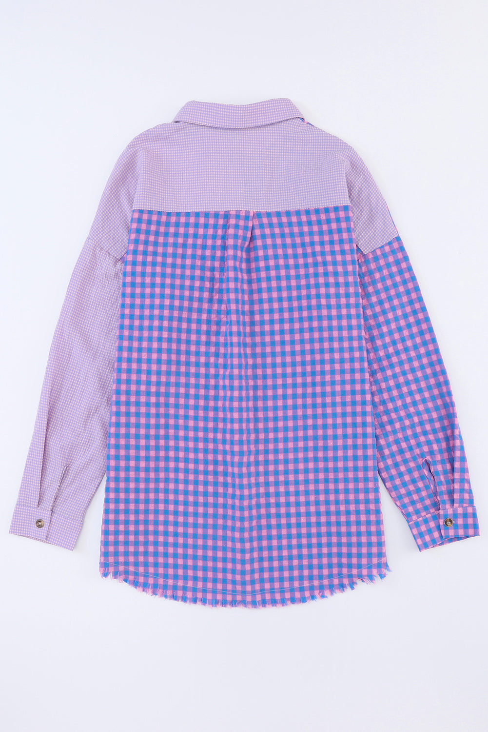 Mixed Plaid Button Down Long Sleeve Chest Pocket Shirt | Purple