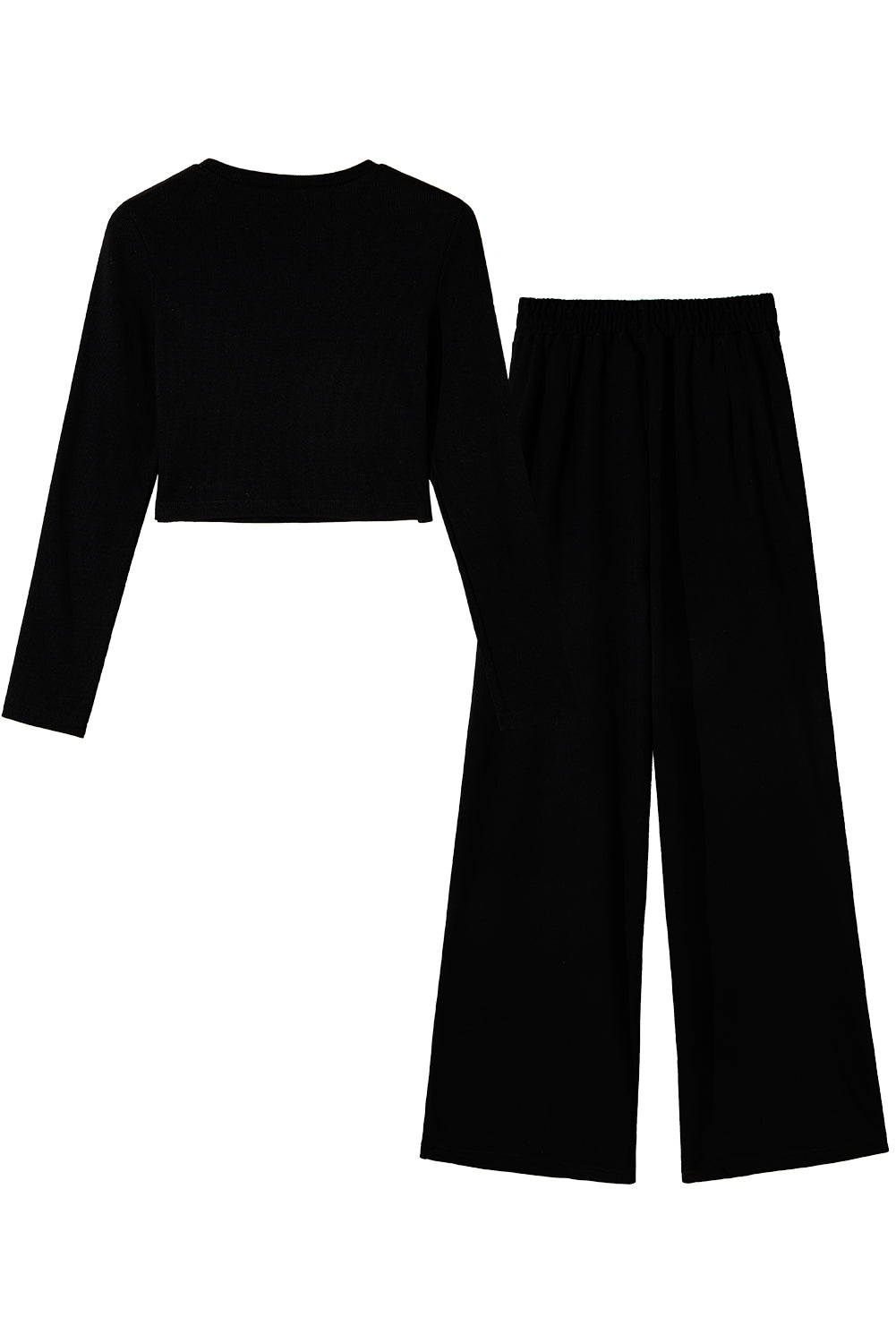 Crop Top And Wide Leg Pants Two Piece Set | Black