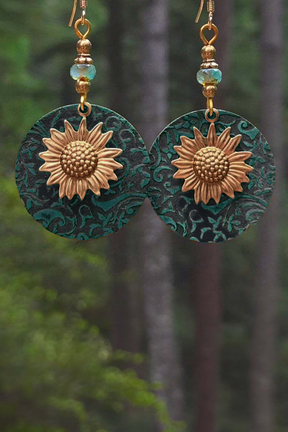 Retro Sunflower Disc Alloy Dangle Earrings | Real Teal