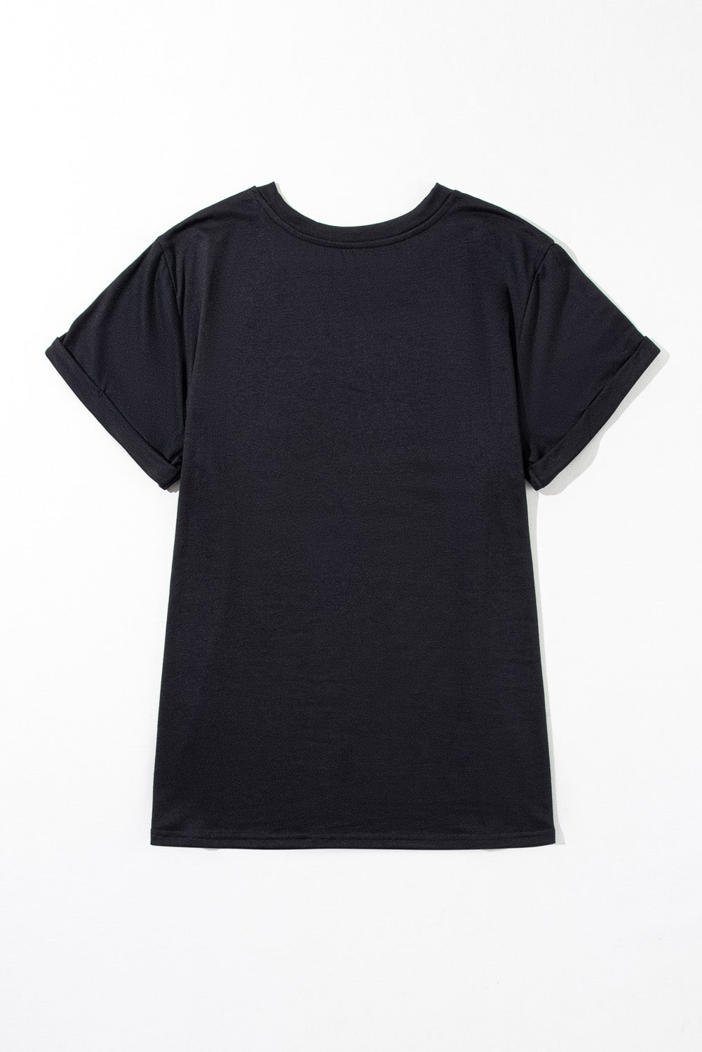 Round Neck Rolled Sleeve Plus Size T-Shirt | Black