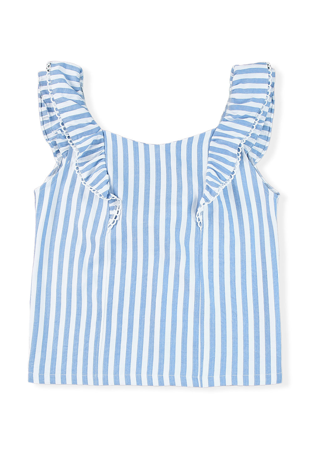 Striped Tie Back Ruffle Trim Tank Top | Blue