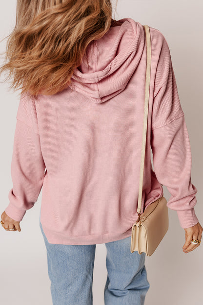 Waffle Knit Fleece Lined High Low Oversized Hoodie | Light Pink