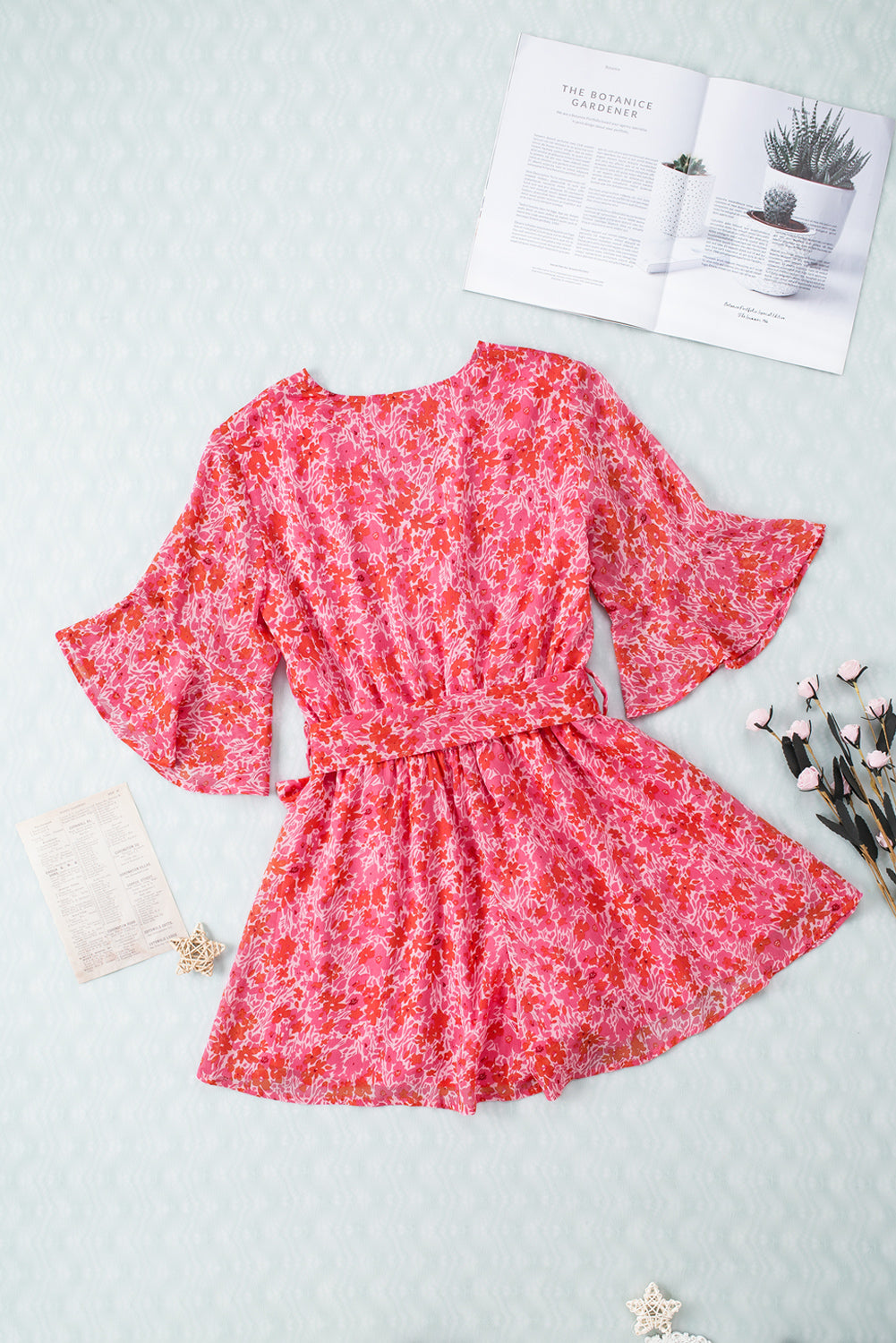 V Neck Ruffled Sleeve Floral Romper | Pink