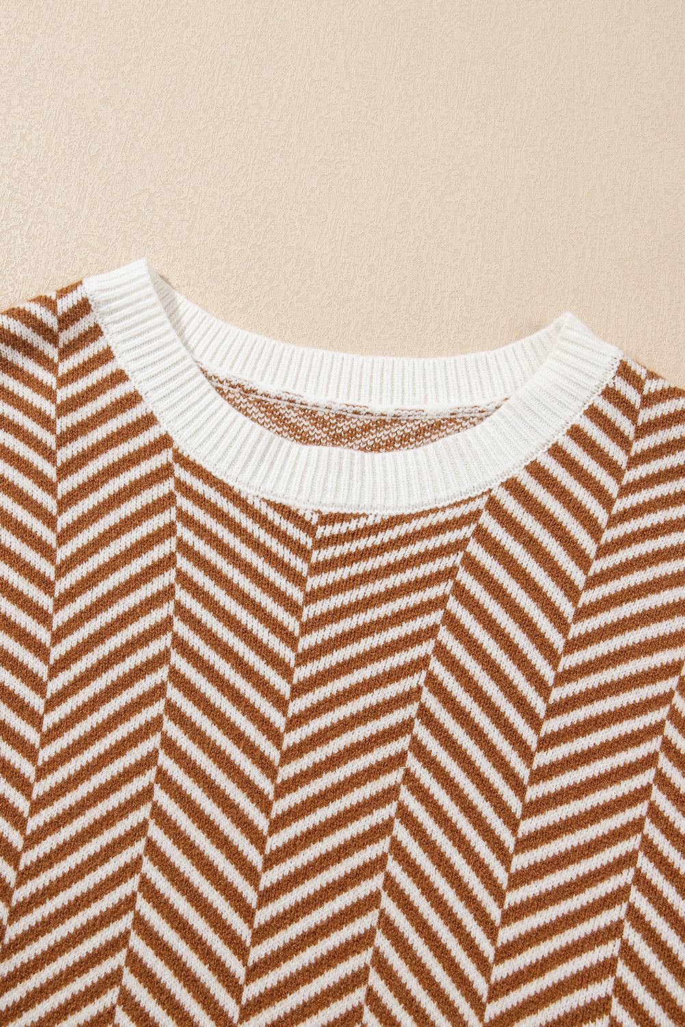 Contrast Edge Crew Neck Drop Shoulder Sweater | Coffee