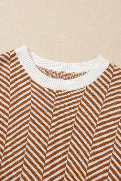 Contrast Edge Crew Neck Drop Shoulder Sweater | Coffee