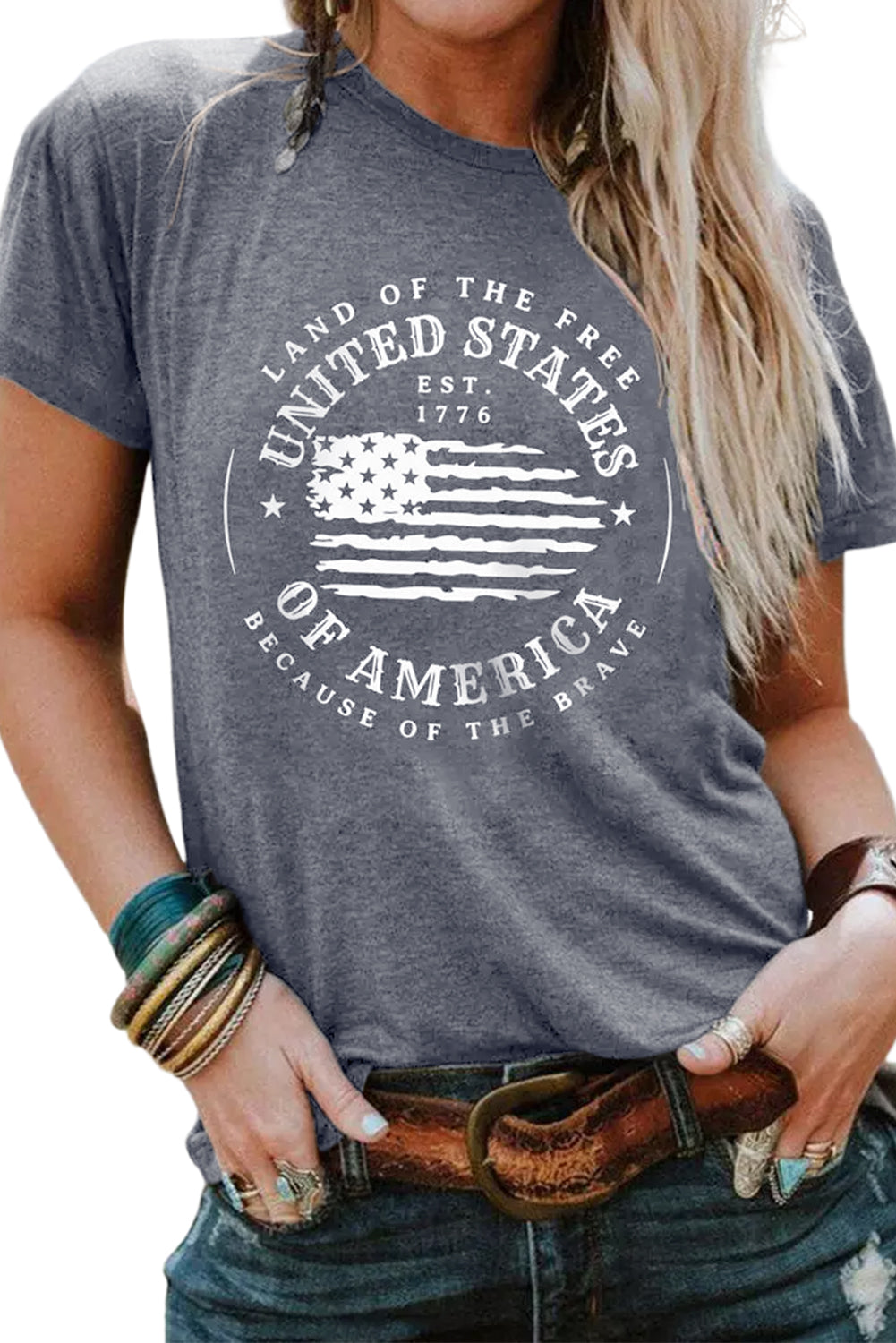 United States Of America Flag Graphic Print T Shirt | Gray