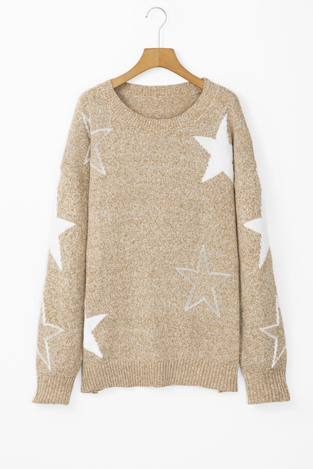 Star Pattern Drop Shoulder Plus Size Sweater | Khaki