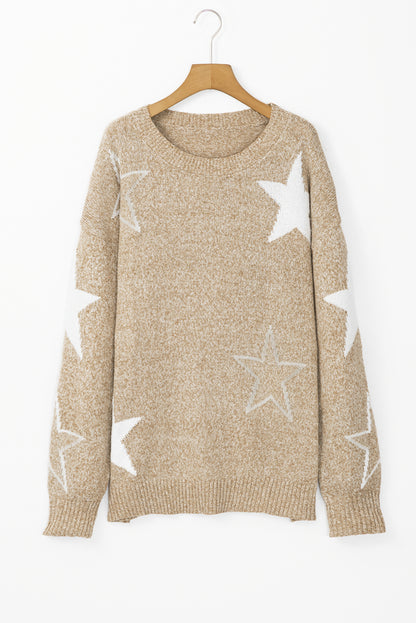 Star Pattern Drop Shoulder Plus Size Sweater | Khaki