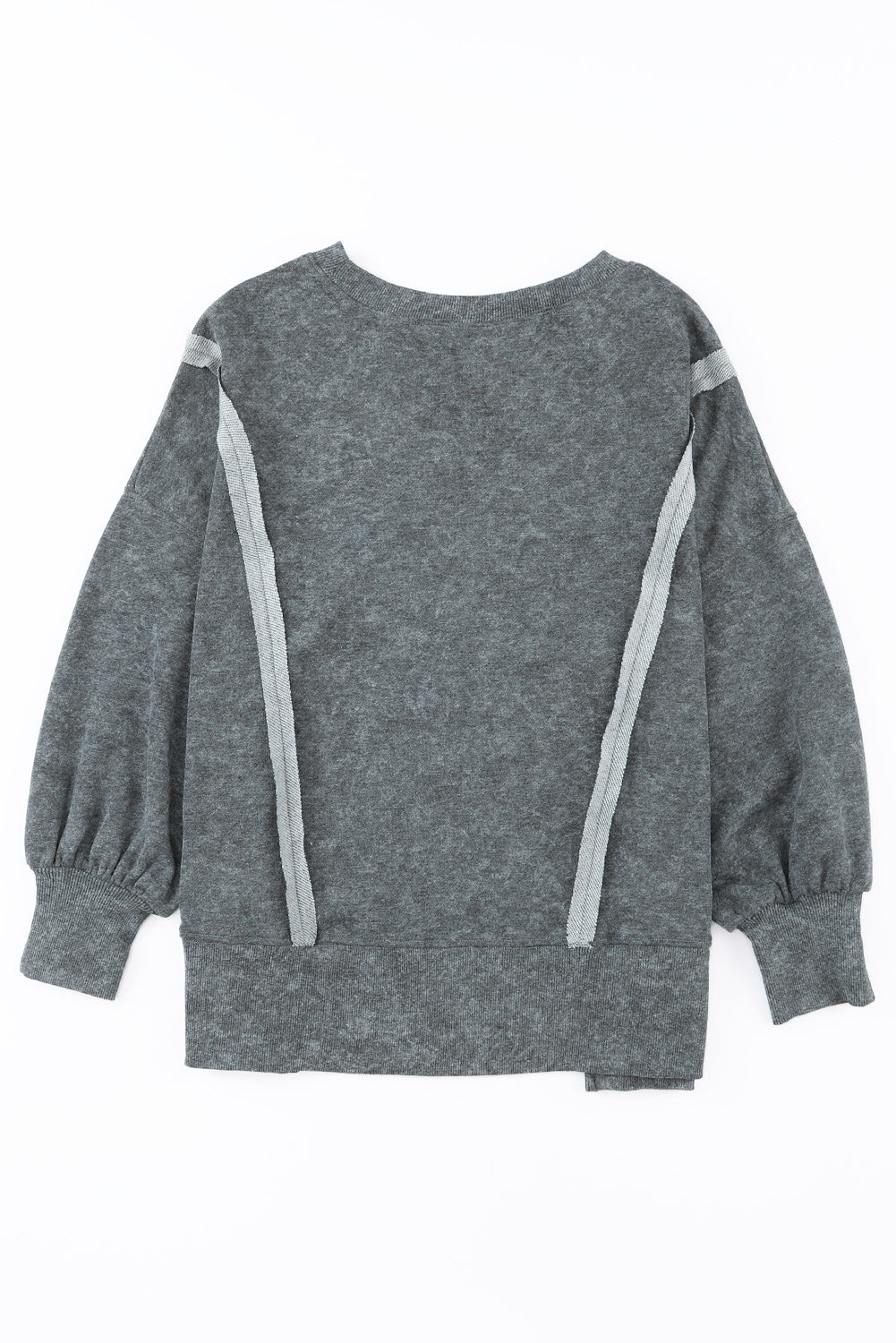 Acid Wash Relaxed Fit Seamed Pullover Sweatshirt With Slits | Gray