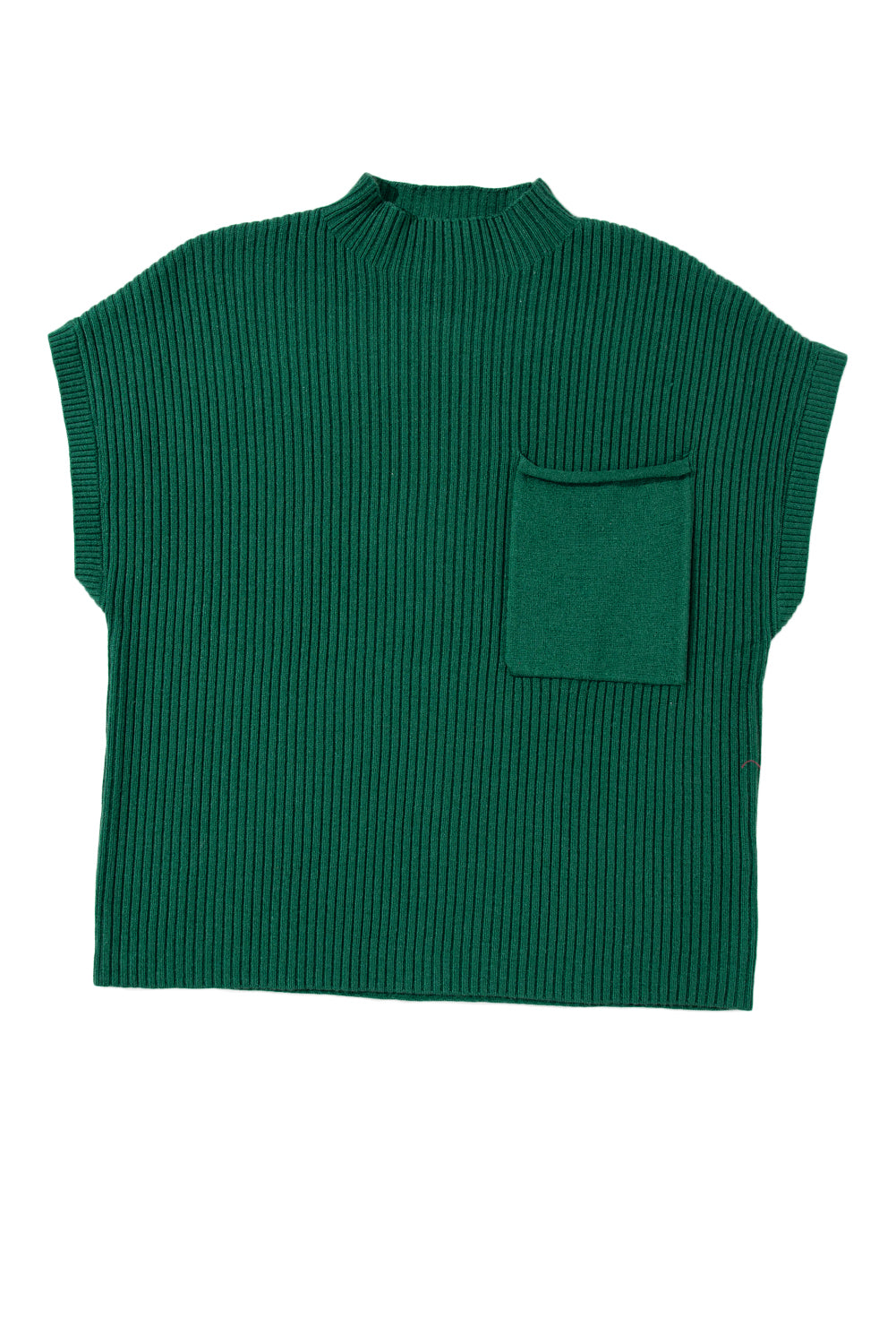 Patch Pocket Ribbed Knit Short Sleeve Sweater | Blackish Green