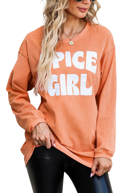 Corded Spicy Girl Graphic Sweatshirt | Orange