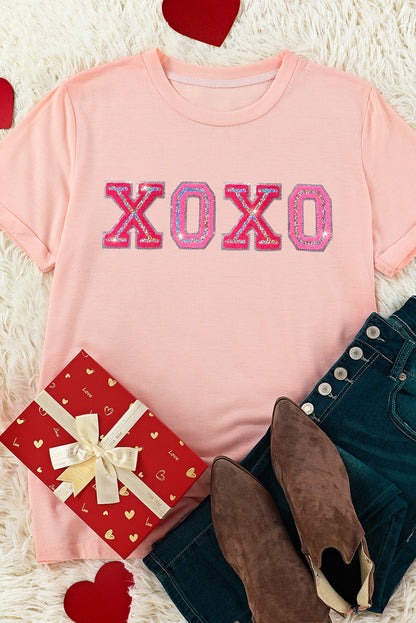 Valentines Shiny Xoxo Graphic T-Shirt | Pink