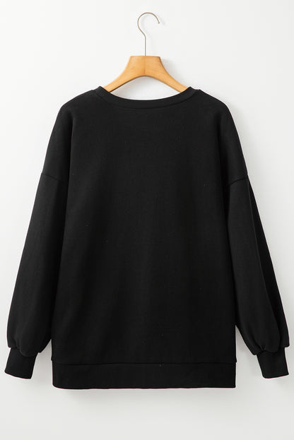 Solid Fleece Lined Drop Shoulder High Low Sweatshirt | Black