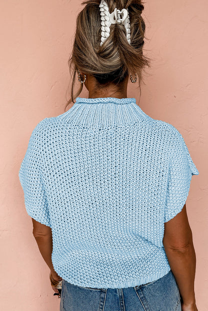 High Neck Bat Short Sleeve Sweater | Iceland Blue