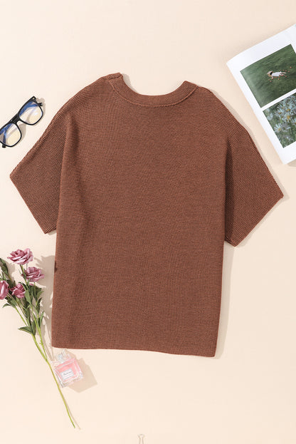 High Neck Short Bat Sleeve Sweater | Coffee