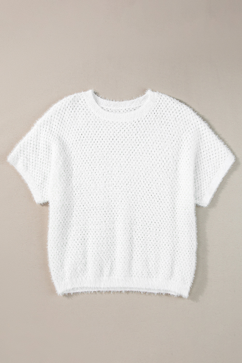 Fuzzy Eyelet Knitted Sweater T-Shirt | White