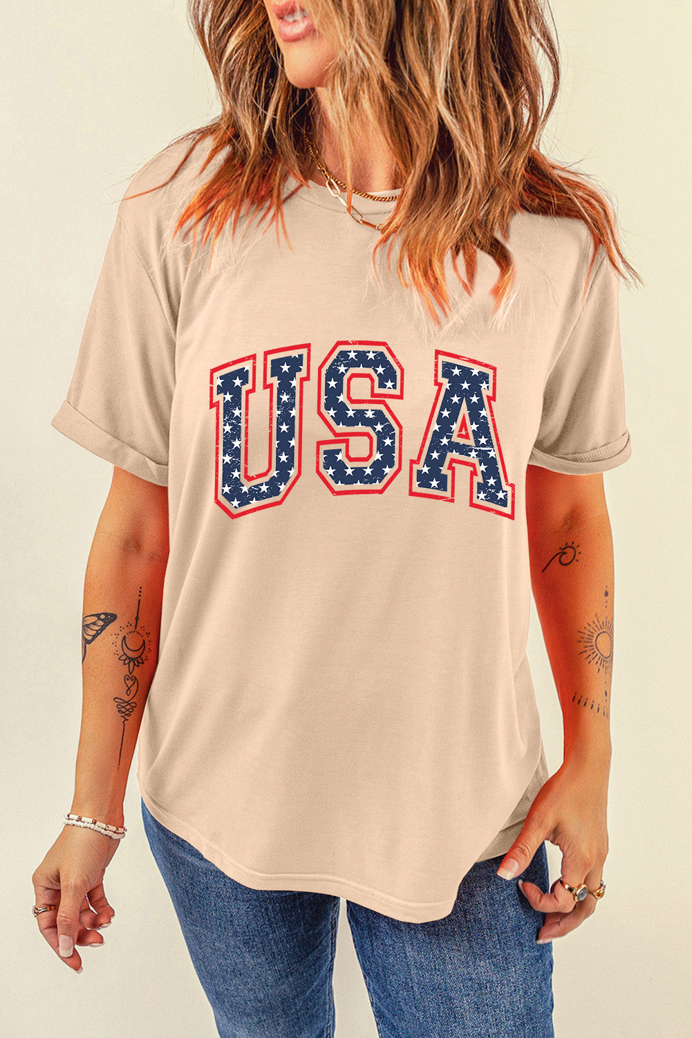 Starry Usa Lettering Independent Day T-Shirt | Khaki