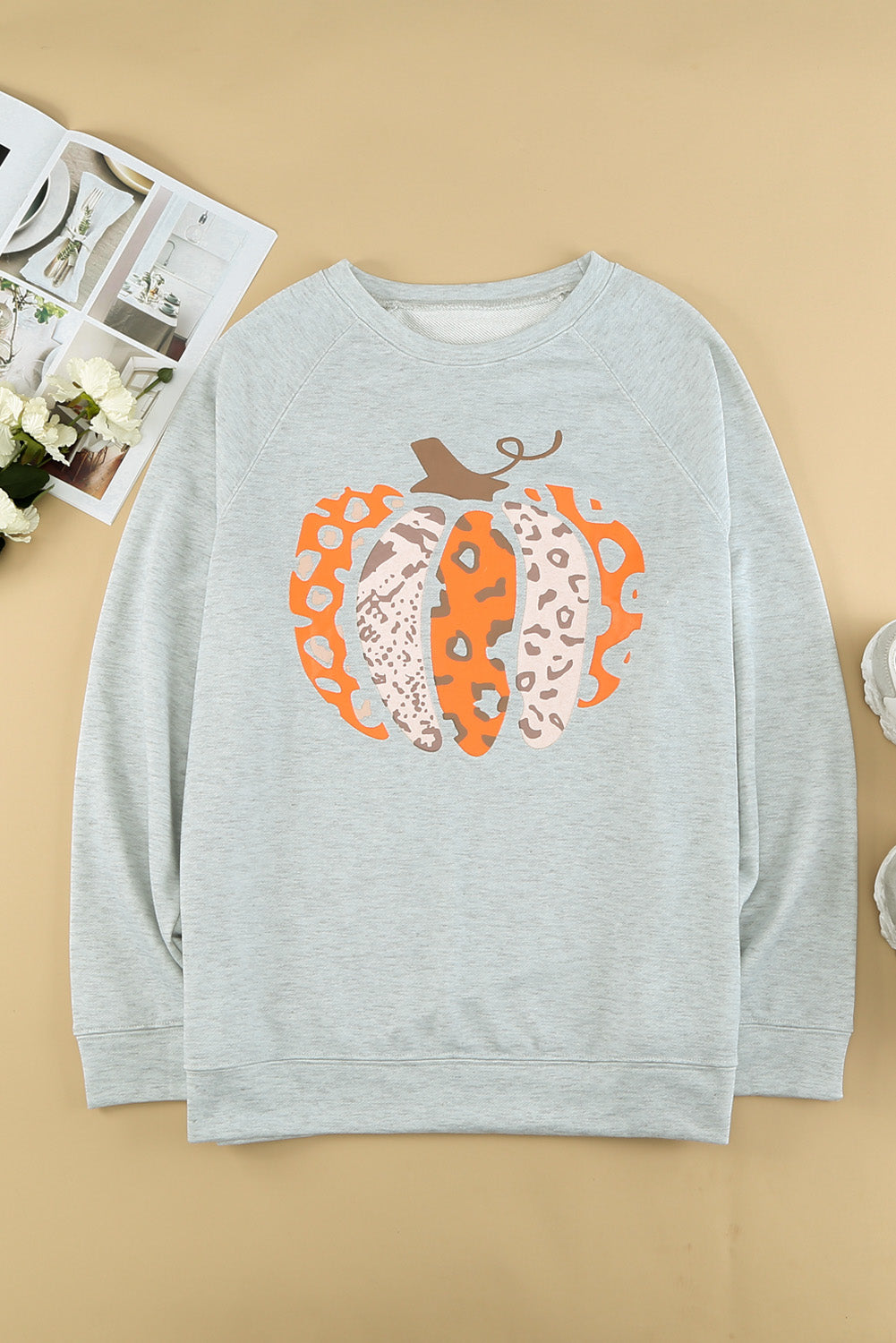 Halloween Pumpkin Leopard Print Plus Size Sweatshirt | Gray