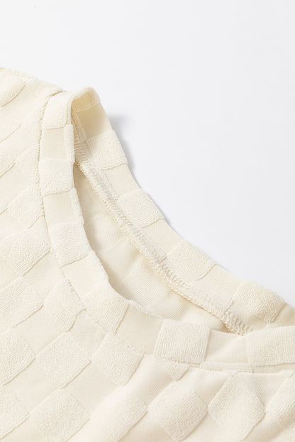 Solid Textured Thumbhole Sleeve Top | Beige