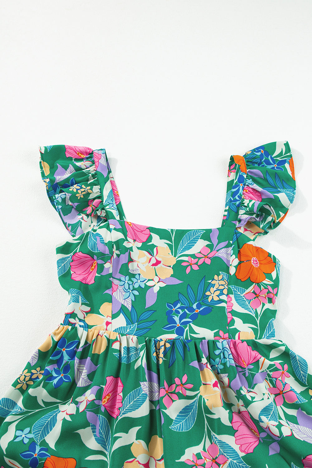 Floral Print Sleeveless Ruffle Tiered Maxi Dress | Green