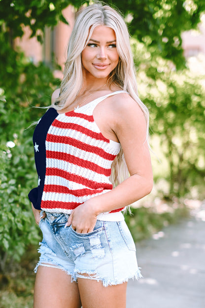 Stars And Stripes Flag Pattern Knitted Tank | Red