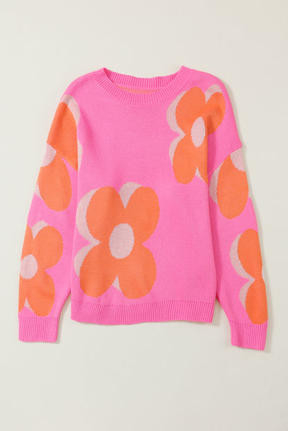 Flower Pattern Slouchy Sweater | Red