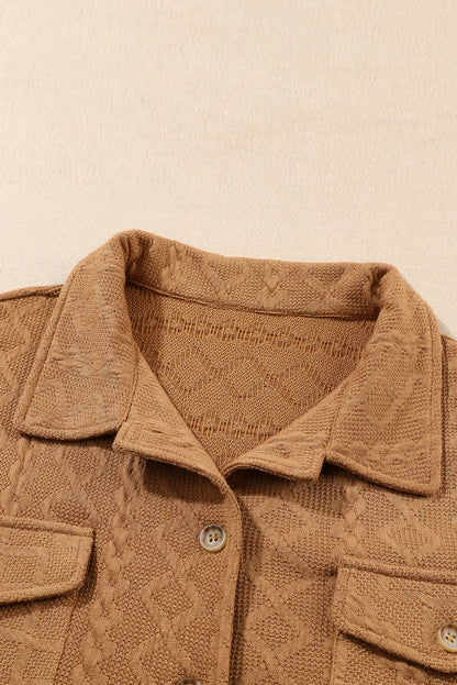 Cable Knit Flap Pocket Shacket | Camel