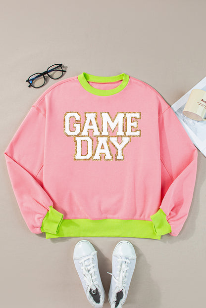 Game Day Glitter Colour Block Crew Neck Sweatshirt | Pink